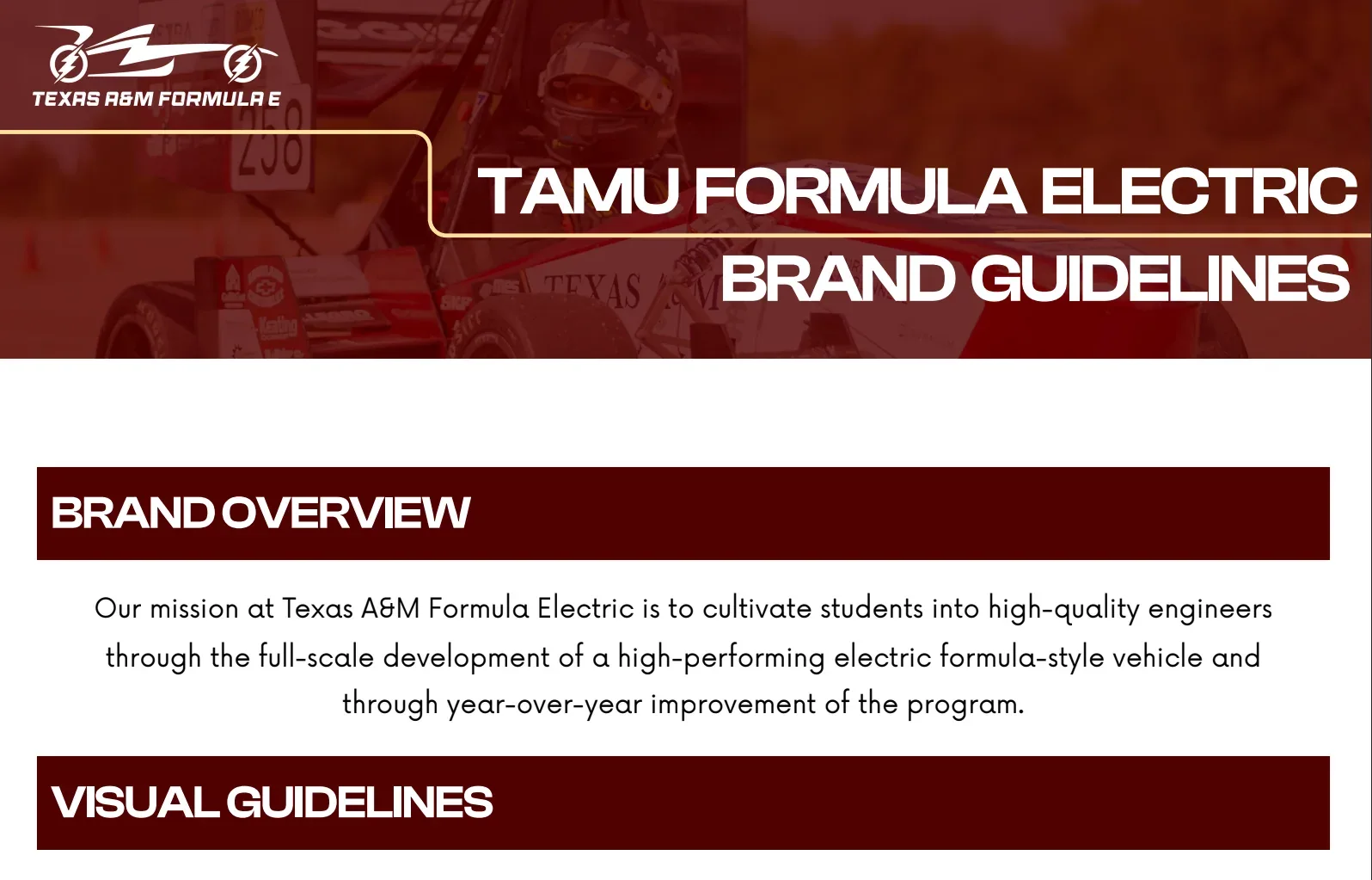 Cover of the TAMU Formula Electric brand guidelines