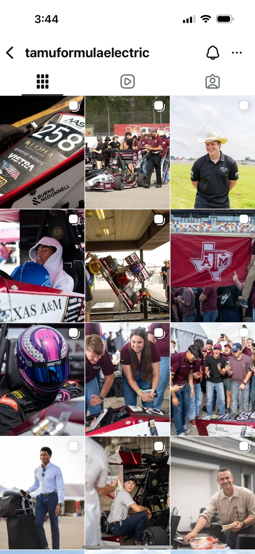 Screenshot of the team’s Instagram profile grid